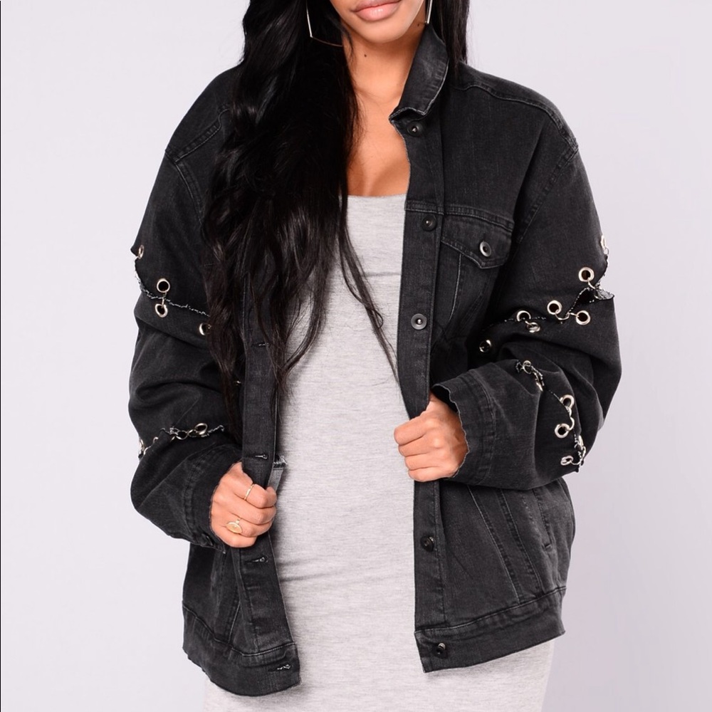 Eyelet Ring Black Denim Jacket
